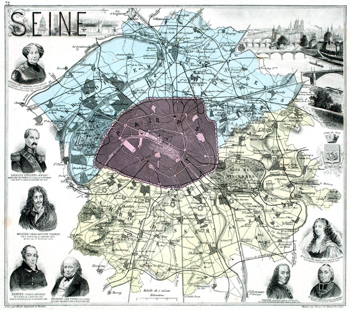 Carte du département de la Seine en 1883
