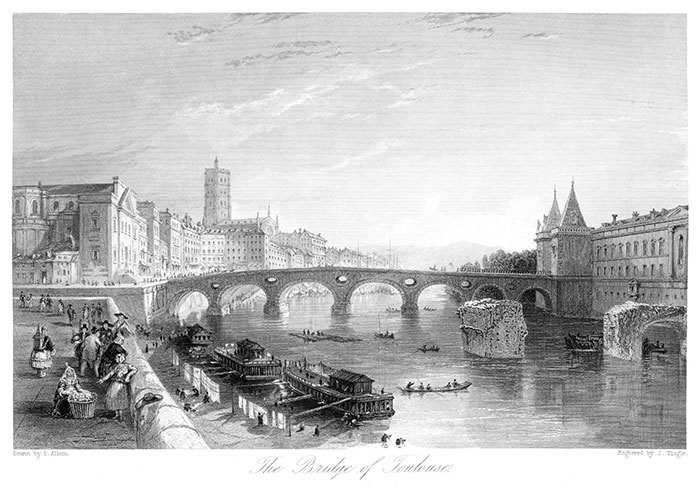 Le pont de Toulouse  par Thomas Allom - reproduction © Norbert Pousseur