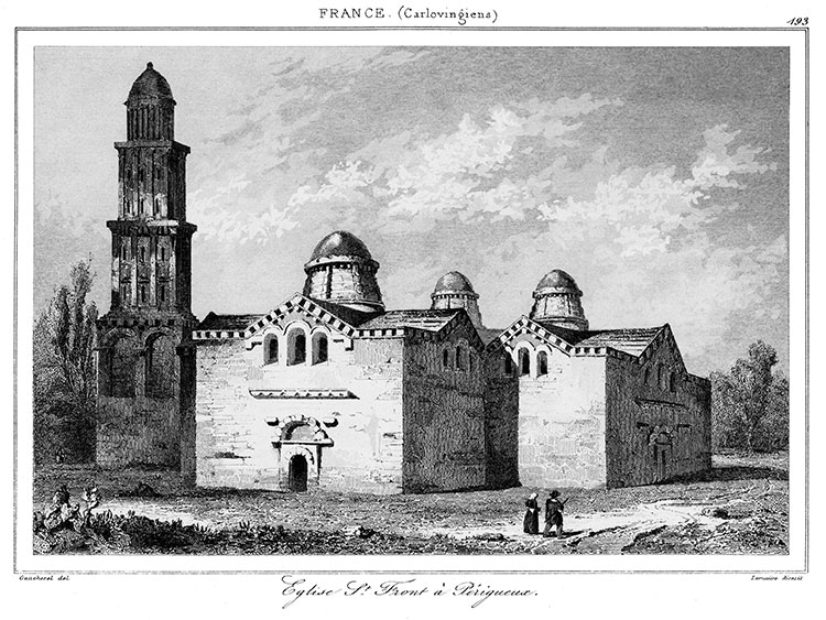 Eglise St Front à Périgueux vers 1840  - gravure reproduite et restaurée numériquement par © Norbert Pousseur