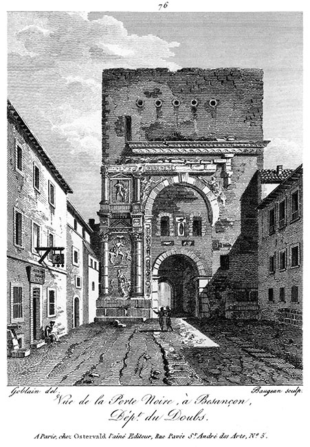La porte noire de Besançon vers 1825 - gravure reproduite et retouchée numériquement par © Norbert Pousseur
