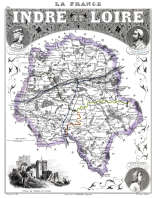 Zoom sur Carte du département de L'indre et Loire en 1851 - gravure reproduite et restaurée numériquement par © Norbert Pousseur