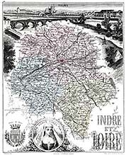 Zoom sur Carte du département de L'indre et Loire en 1883 - gravure reproduite et restaurée numériquement par © Norbert Pousseur