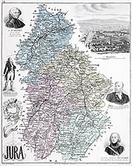 Zoom sur Carte du département du Jura en 1883 - gravure reproduite et restaurée numériquement par © Norbert Pousseur