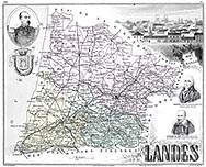 Zoom sur Carte du département des Landes en 1883 - gravure reproduite et restaurée numériquement par © Norbert Pousseur