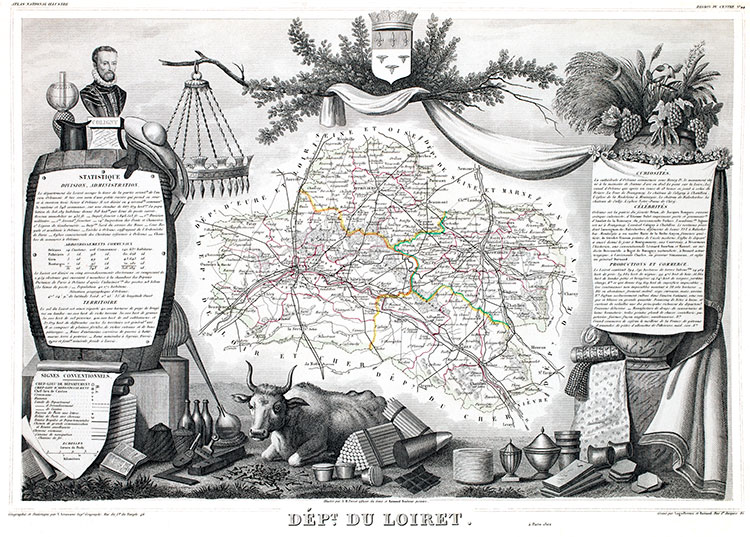 Carte de Levasseur du Loiret en 1847 - gravure reproduite et restaurée numériquement par © Norbert Pousseur Carte de Levasseur du Loiret en 1847 - gravure reproduite et restaurée numériquement par © Norbert Pousseur