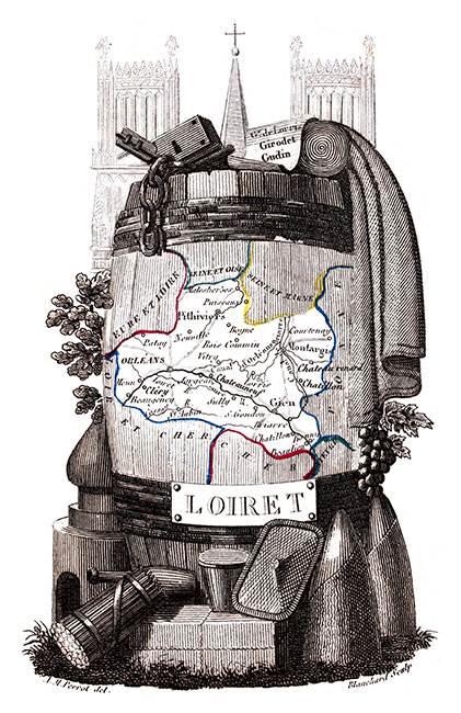 Carte succinte du Loiret vers 1830 - gravure reproduite et restaurée numériquement par © Norbert Pousseur Carte succinte du Loiret vers 1830 - gravure reproduite et restaurée numériquement par © Norbert Pousseur