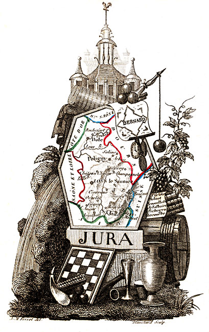 Carte succinte du Jura vers 1830 - gravure reproduite et restaurée numériquement par © Norbert Pousseur