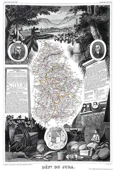 Carte par Levasseur du Jura en 1847 - gravure reproduite et restaurée numériquement par © Norbert Pousseur