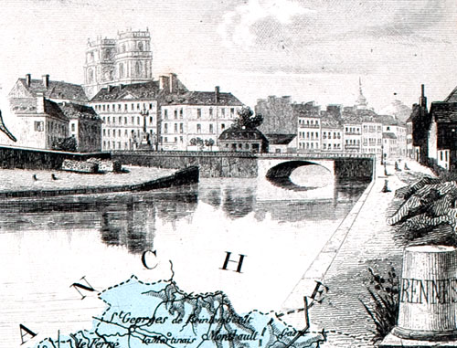 Gravure de la ville de Rennes, en 1883 - gravure reproduite et restaurée numériquement par © Norbert Pousseur