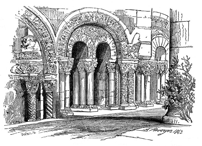Cloitre de l'Hôtel de la Préfecture d'Angers, par Adolphe Rouargue en 1842,  - gravure reproduite et retouchée par  © Norbert Pousseur