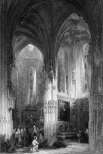 Pour zoom, intérieur de l'église de St Pierre à Caen - gravure de 1841 d'un dessin de Thomas Allom, reproduite puis restaurée par © Norbert Pousseur