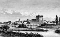 Zoom sur Vue générale de Châteauroux, vers 1835 - gravure reproduite et restaurée numériquement par © Norbert Pousseur