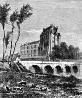 Zoom sur L'ancien château de Châteauroux vers 1870 - gravure reproduite et restaurée numériquement par © Norbert Pousseur