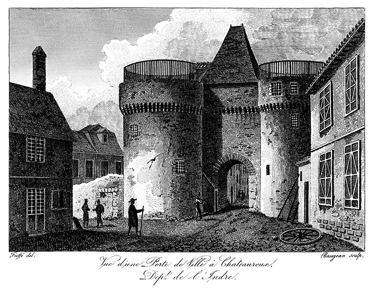 Porte de Châteauroux vers 1825 - gravure reproduite et restaurée numériquement par © Norbert Pousseur