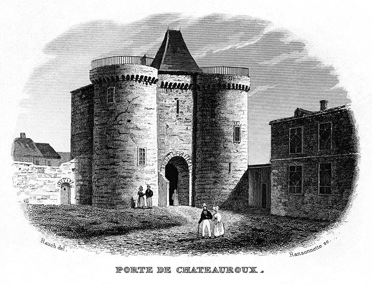 Porte de Châteauroux vers 1835 - gravure reproduite et restaurée numériquement par © Norbert Pousseur