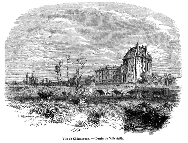 Châteauroux au raz des champs, vers 1880 - gravure reproduite et restaurée numériquement par © Norbert Pousseur