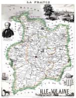 Zoom sur Carte du département d'Ille et Vilaine en 1851 - gravure reproduite et restaurée numériquement par © Norbert Pousseur