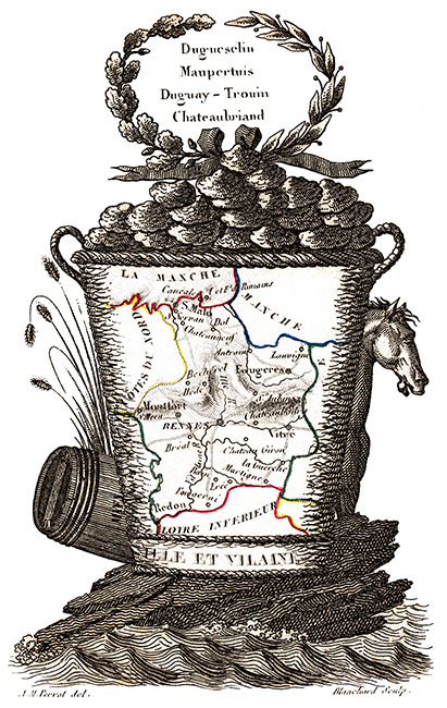 Carte succinte d'Ille et Vilaine vers 1830 - gravure reproduite et restaurée numériquement par © Norbert Pousseur