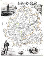 Zoom sur Carte du département de L'indre en 1851 - gravure reproduite et restaurée numériquement par © Norbert Pousseur