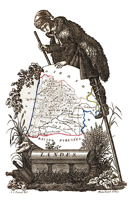 Carte succinte du département des Landes vers 1830 - gravure reproduite et restaurée numériquement par © Norbert Pousseur