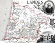 Zoom sur Carte du département des Landes par Vuillemin en 1851 - gravure reproduite et restaurée numériquement par © Norbert Pousseur