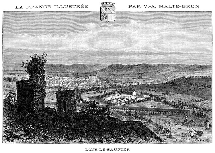 Vue générale de Lons le Saulnier vers 1880 - gravure reproduite et restaurée numériquement par © Norbert Pousseur