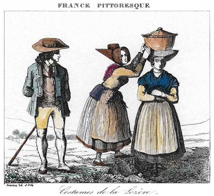 Costumes de la Lozère vers 1830 - gravure reproduite et restaurée numériquement par © Norbert Pousseur Costumes de la Lozère vers 1830 - gravure reproduite et restaurée numériquement par © Norbert Pousseur
