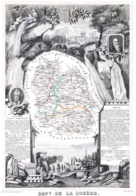 Carte de Levasseur de la Lozère en 1847 - gravure reproduite et restaurée numériquement par © Norbert Pousseur Carte de Levasseur de la Lozère en 1847 - gravure reproduite et restaurée numériquement par © Norbert Pousseur