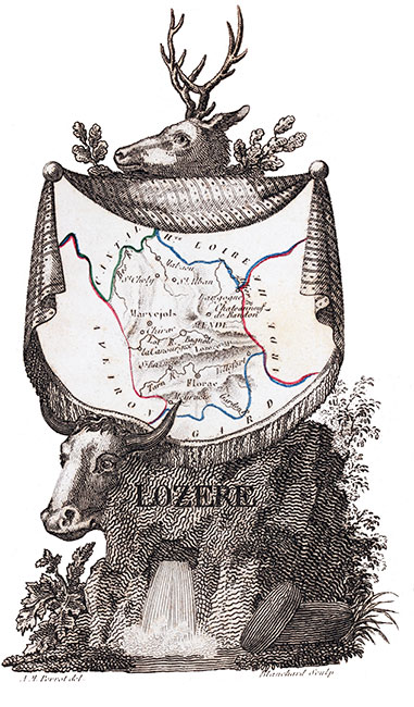 Carte succinte de la Lozère vers 1830 - gravure reproduite et restaurée numériquement par © Norbert Pousseur Carte succinte de la Lozère vers 1830 - gravure reproduite et restaurée numériquement par © Norbert Pousseur