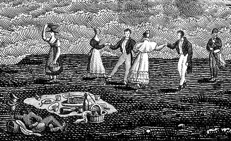 Quelques jeunes gens dansent au son d'un tambourin - gravure reproduite et restaurée par © Norbert Pousseur Quelques jeunes gens dansent au son d'un tambourin - gravure reproduite et restaurée par © Norbert Pousseur