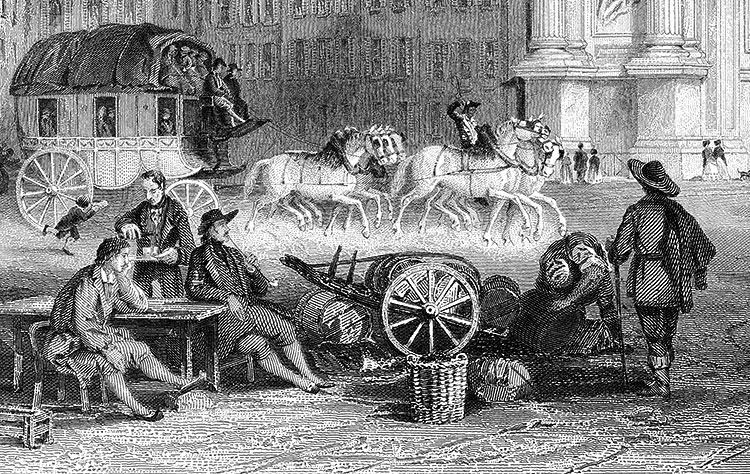 Deux quidams attablés servis par un cafetier à Marseille vers 1830 - gravure reproduite et restaurée par © Norbert Pousseur Deux quidams attablés servis par un cafetier à Marseille vers 1830 - gravure reproduite et restaurée par © Norbert Pousseur