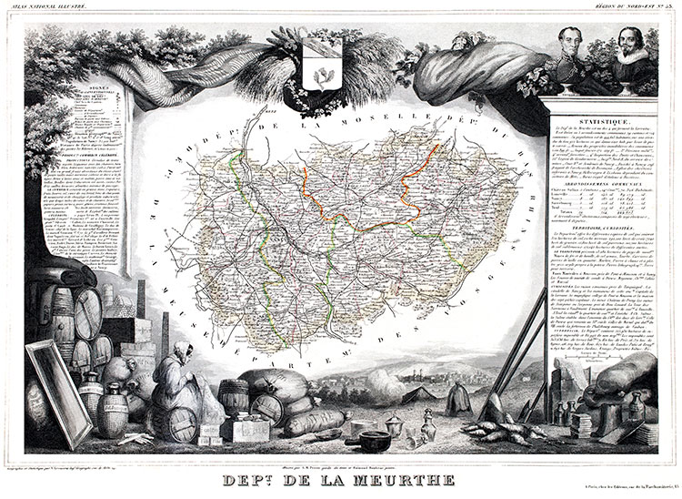 Carte de Levasseur du Meurthe en 1847 - gravure reproduite et restaurée numériquement par © Norbert Pousseur Carte de Levasseur du Meurthe en 1847 - gravure reproduite et restaurée numériquement par © Norbert Pousseur