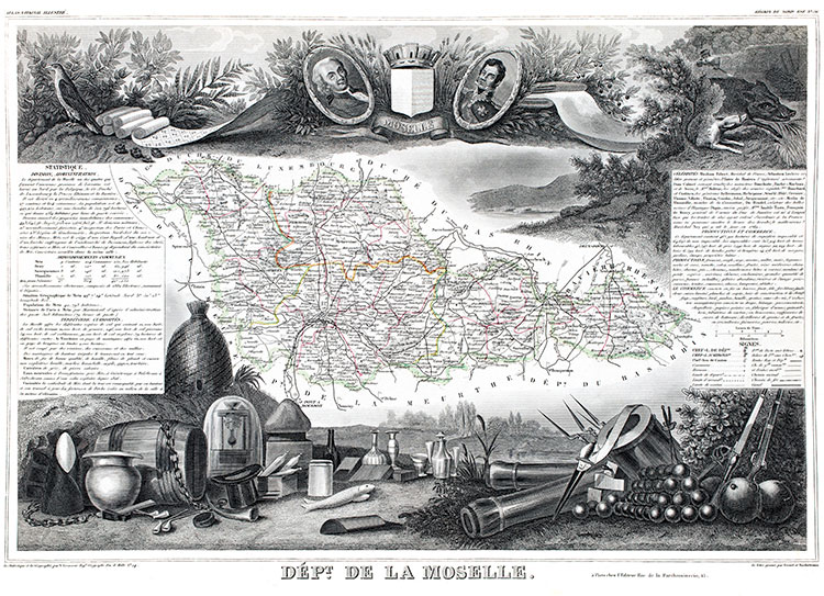 Carte par Levasseur de la Moselle en 1847 - gravure reproduite et restaurée numériquement par © Norbert Pousseur Carte par Levasseur de la Moselle en 1847 - gravure reproduite et restaurée numériquement par © Norbert Pousseur
