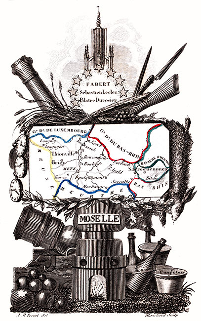 Carte succinte de la Moselle vers 1830 - gravure reproduite et restaurée numériquement par © Norbert Pousseur Carte succinte de la Moselle vers 1830 - gravure reproduite et restaurée numériquement par © Norbert Pousseur