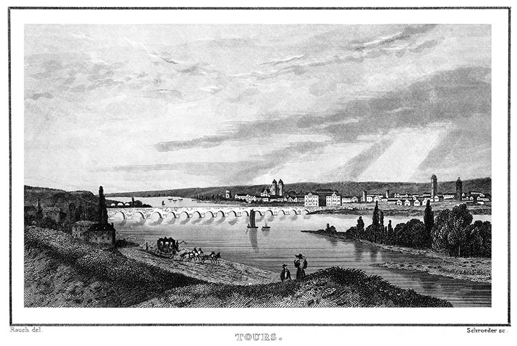 Vue générale de Tours vers 1835 - gravure reproduite et restaurée numériquement par © Norbert Pousseur