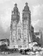 Zoom sur Façade de la cathédrale de Tours vers 1835 - gravure reproduite et restaurée numériquement par © Norbert Pousseur