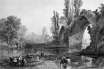 Zoom sur Le pont gothique d'Eudes, à Tours, vers 1835 - gravure reproduite et restaurée numériquement par © Norbert Pousseur