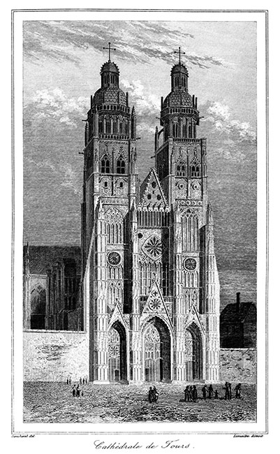 La cathédrale de Tours vers 1840 - gravure reproduite et restaurée numériquement par © Norbert Pousseur