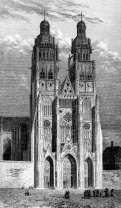 Zoom sur La cathédrale de Tours vers 1840 - gravure reproduite et restaurée numériquement par © Norbert Pousseur