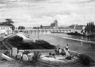 Zoom sur Le pont sur la Loire à Tours vers 1850 - gravure reproduite et restaurée numériquement par © Norbert Pousseur