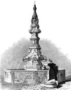 Zoom sur La fontaine Jacques de Beaune à Tours vers 1860 - gravure reproduite et restaurée numériquement par © Norbert Pousseur