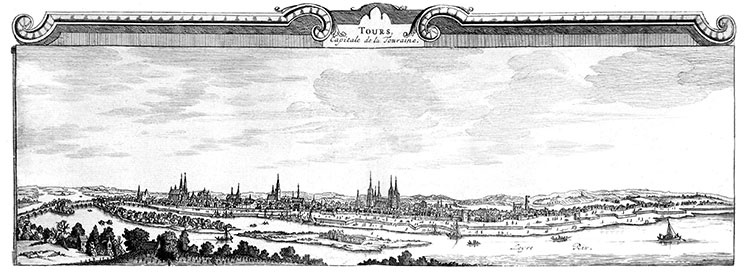 Vue panoramique de Tours vers 1720 - gravure reproduite et restaurée numériquement par © Norbert Pousseur