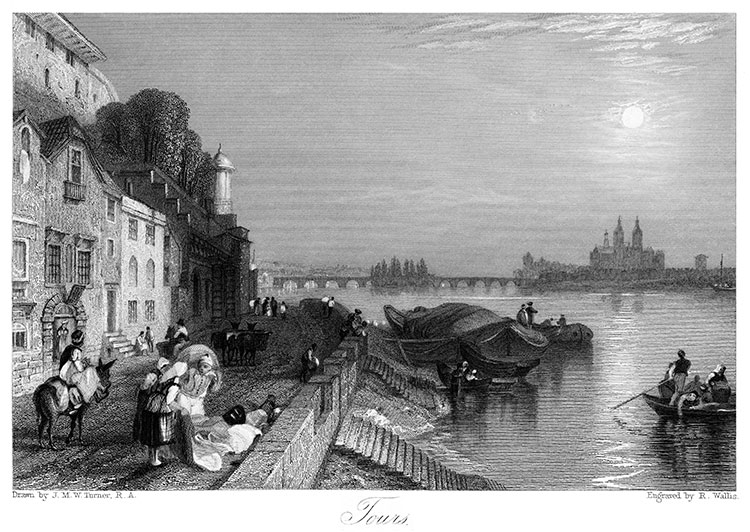 Tours et ses quais vers 1850 - gravure reproduite et restaurée numériquement par © Norbert Pousseur