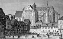 Zoom sur Eglise St Urbain à Troyes, vers 1835 - gravure reproduite et restaurée numériquement par © Norbert Pousseur