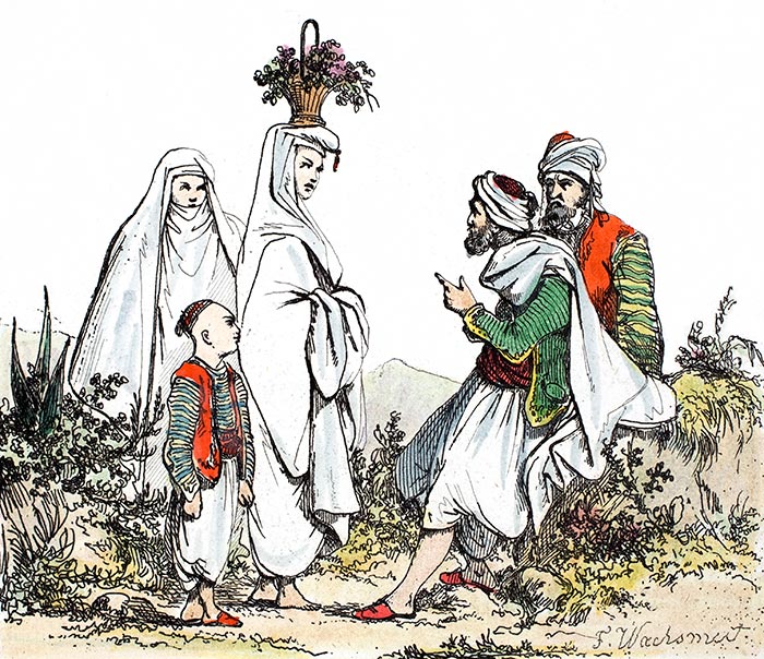 Costumes algériens vers 1830 - reproduction © Norbert Pousseur