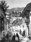 Zoom sur Rue d'un faubourg de Quito vers 1860 - gravure reproduite puis restaurée numériquement par © Norbert Pousseur